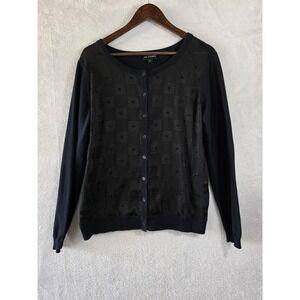 EUC I.N. Studio Cardigan Sweater Womens Large Black Textured Academia Office